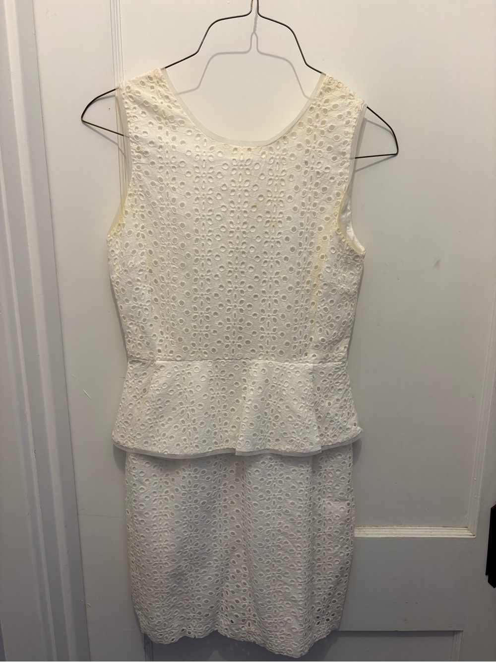 Sleeveless White Eyelet Peplum Dress
